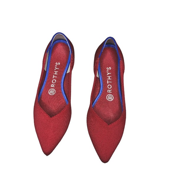 Rothy's Shoes - Rothy’s The Point flats in chili - red with blue 7.5